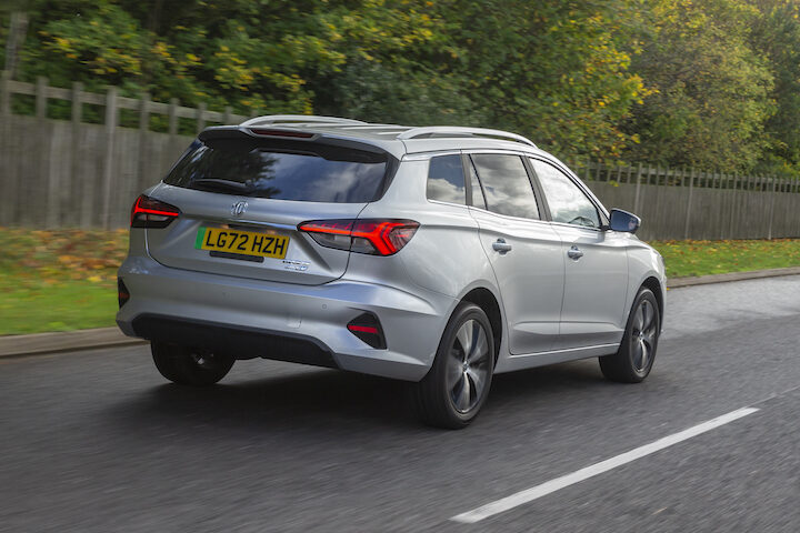 MG5 EV Estate rear driving - EVs Unplugged