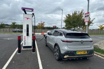 Grey Renaut Megane charging on Ionity