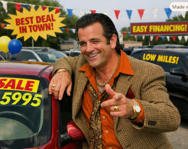 Smarmy used car salesman